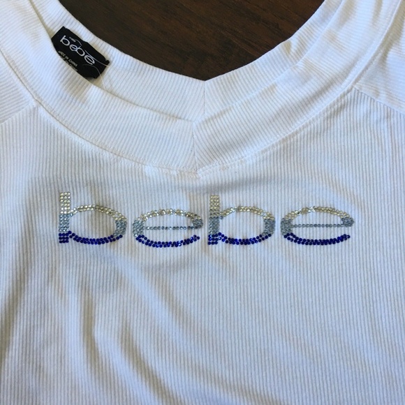 Bebe Rhinestone Crystal Logo Ribbed Shirt - Picture 3 of 6
